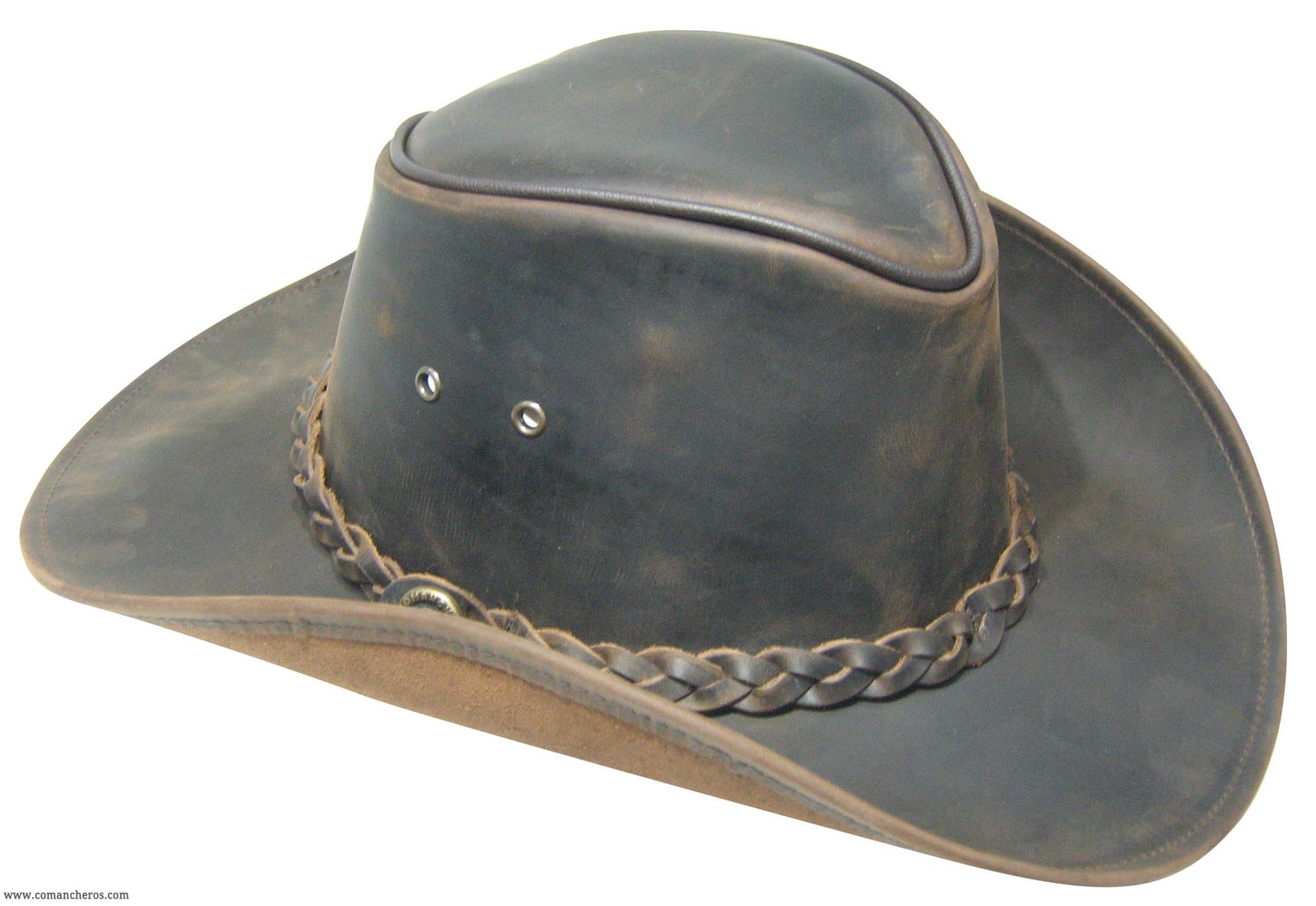 Cappello cowboy cuoio con treccia COMANCHEROS